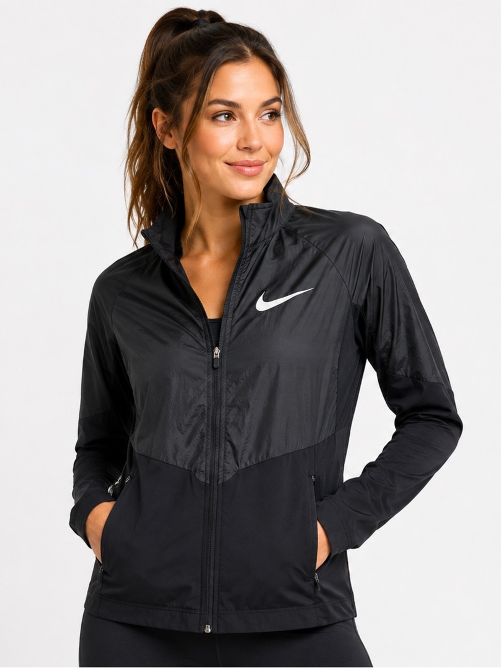 Nike Dri-FIT Black Lightweight‎ Running Jacket Zip Up Size S